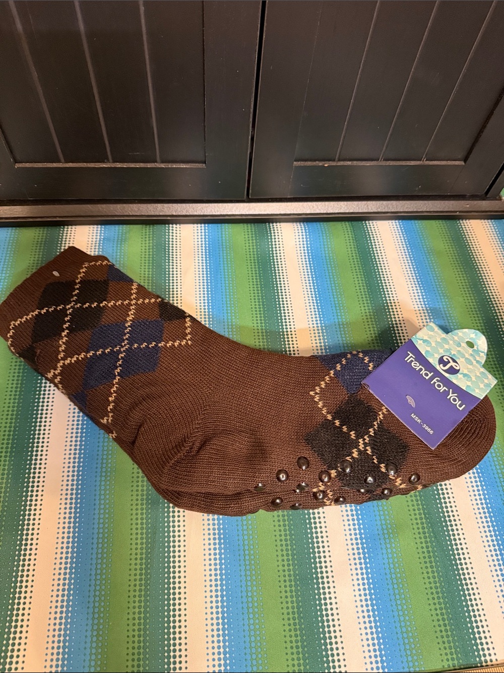 Trend for You Brown Argyle Casual Grip Socks with Blue/Black Accents